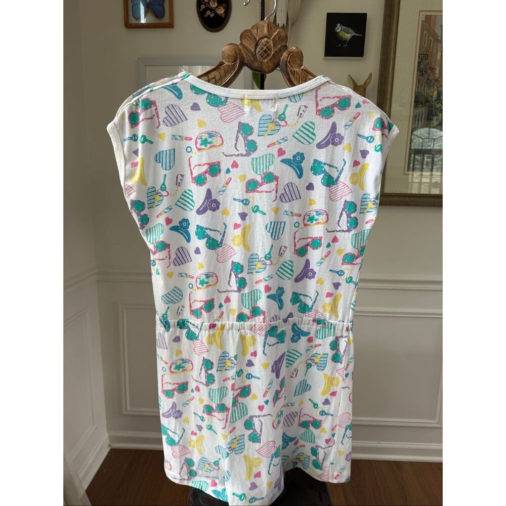 Vintage 80s 90s Tshirt Material Romper Summer Novelty Print L - Picture 6 of 8